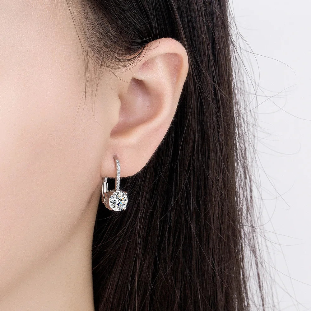 Luxury Shine Stamp 925 Sterling Silver Post Gold Plated Earrings Inlaid Boutique White Zircon Women Hook Drop Earrings Gift