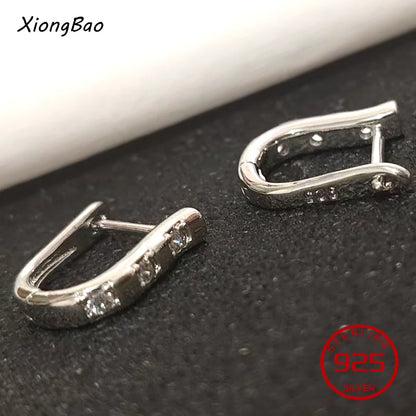 Luxury Shine Stamp 925 Sterling Silver Post Gold Plated Earrings Inlaid Boutique White Zircon Women Hook Drop Earrings Gift