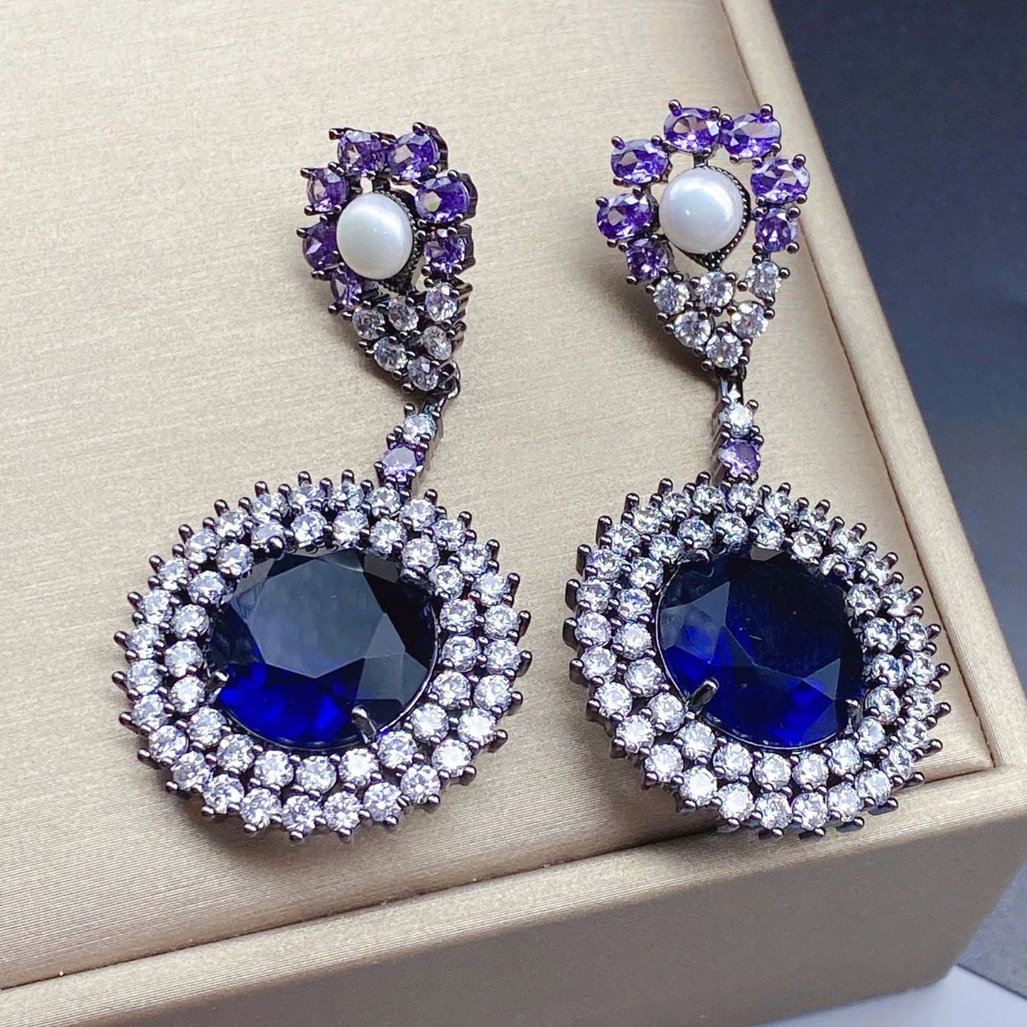 Luxury Evening Party Earrings for Women 2023 Trendy Shiny Flower Plant Dangle Earrings Purple Golden Jewelry Gift Wife