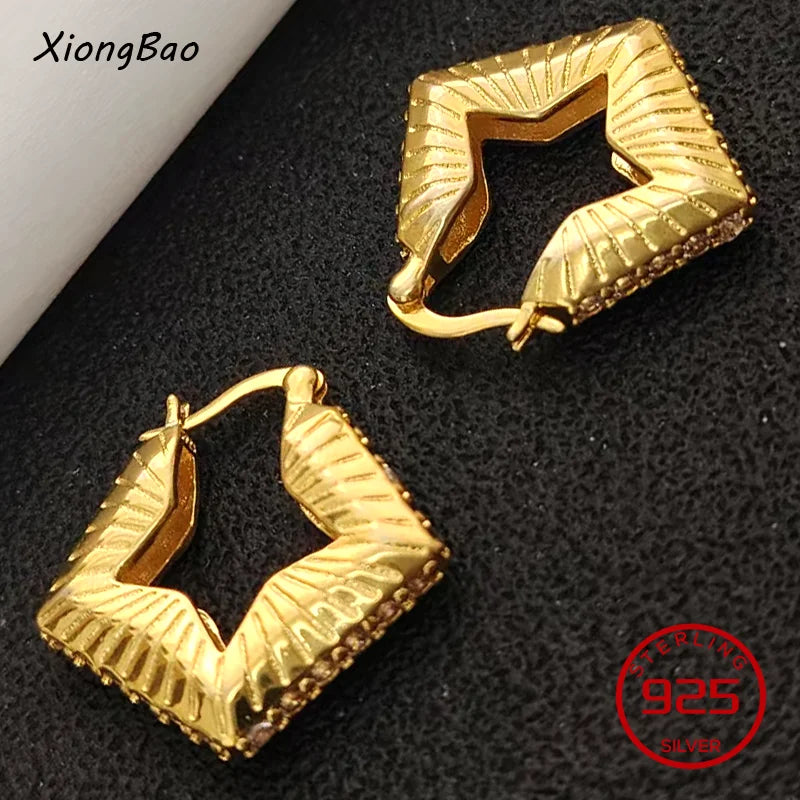Luxury Shine Stamp 925 Sterling Silver Post Gold Plated Earrings Inlaid Boutique White Zircon Women Hook Drop Earrings Gift