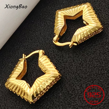 Luxury Shine Stamp 925 Sterling Silver Post Gold Plated Earrings Inlaid Boutique White Zircon Women Hook Drop Earrings Gift