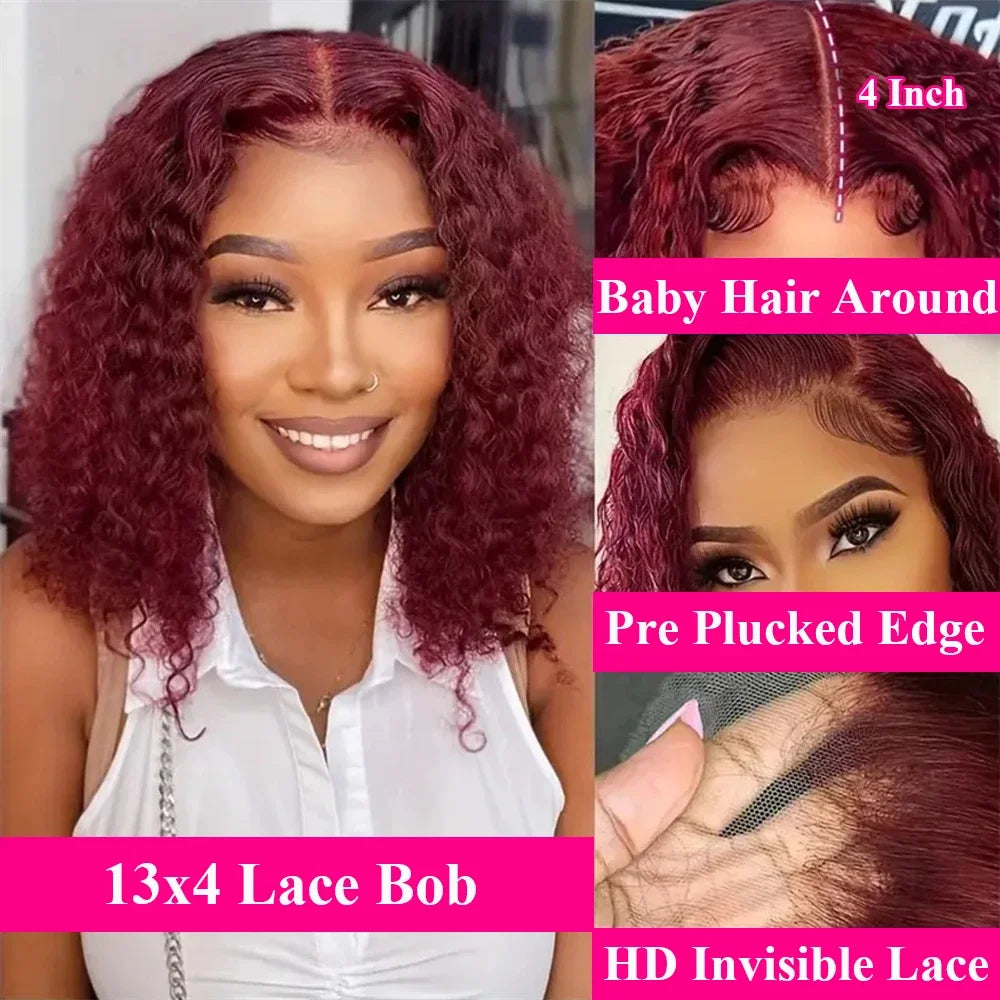 13x4 Lace Frontal Wig Short Bob Kinky Curly Wig Pre Plucked