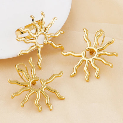 Luxury Handmade Big Earrings Ring Set  Plated Dubai Chain Wedding Jewelry Bridal Accessory Arab Turkis Earrings Women