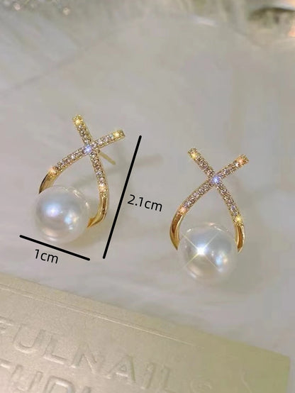 2 Pieces Of Women's Trendy Cross Studded Diamond Earrings