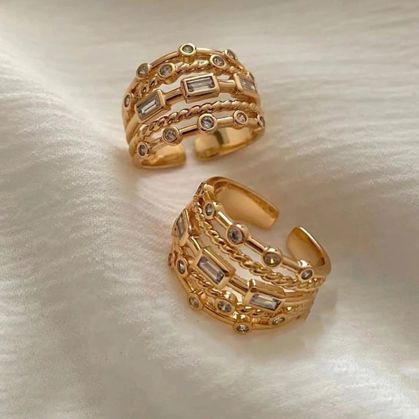 Nwe 18 K Gold Plated Sun Rings for Women Natural Stone Inlaid