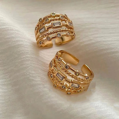 Nwe 18 K Gold Plated Sun Rings for Women Natural Stone Inlaid