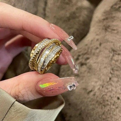 Silver Color Rhinestone Ring Multi-layer Winding Rings for Women