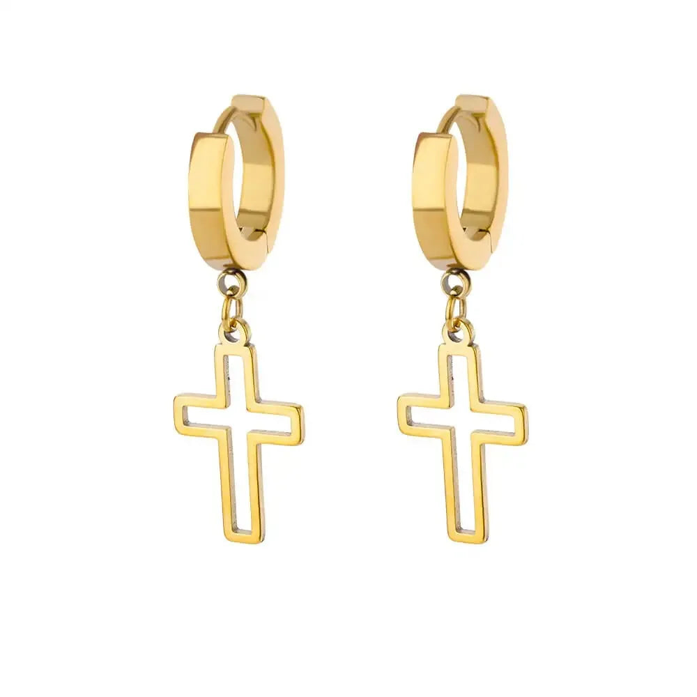 Zircon Cross Dangle Earrings For Women Girls Stainless Steel