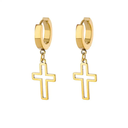 Zircon Cross Dangle Earrings For Women Girls Stainless Steel