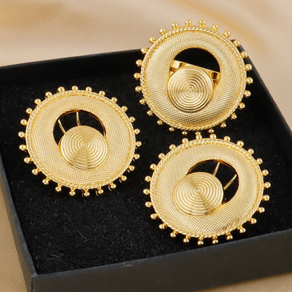 Luxury Handmade Big Earrings Ring Set  Plated Dubai Chain Wedding Jewelry Bridal Accessory Arab Turkis Earrings Women