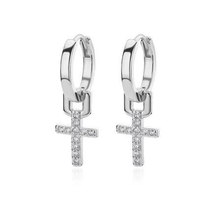 Zircon Cross Dangle Earrings For Women Girls Stainless Steel
