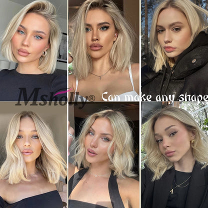 Highlight Ash Blonde 13x4 Lace Front Wigs Human Hair Straight