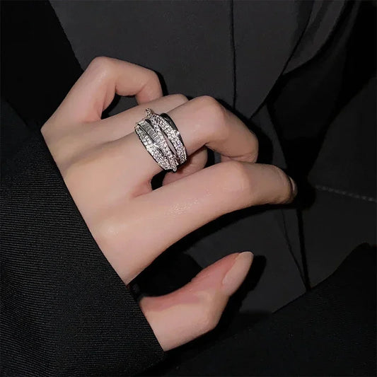 Silver Color Rhinestone Ring Multi-layer Winding Rings for Women