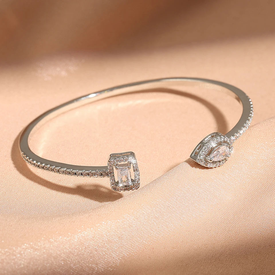 Cubic Zirconia Adjustable Open Bangle Bracelets for Women