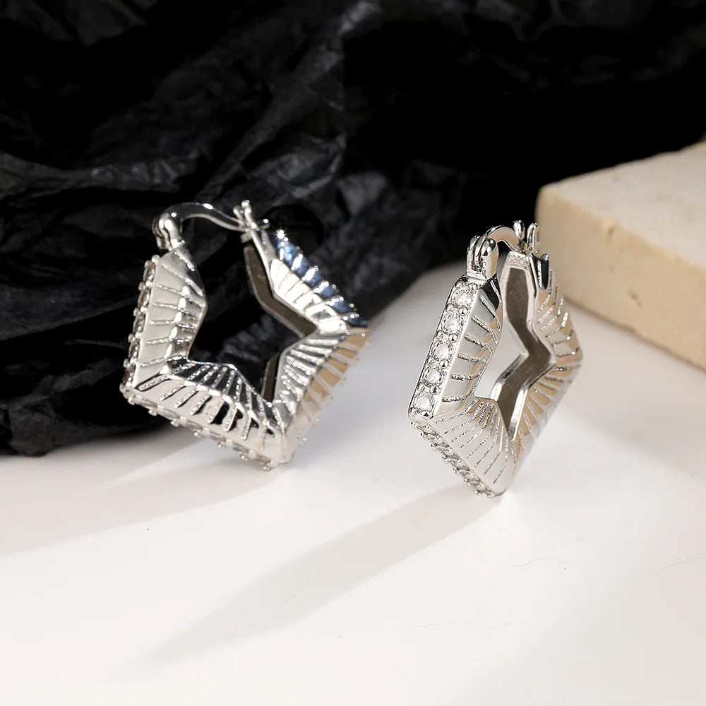 Luxury Shine Stamp 925 Sterling Silver Post Gold Plated Earrings Inlaid Boutique White Zircon Women Hook Drop Earrings Gift