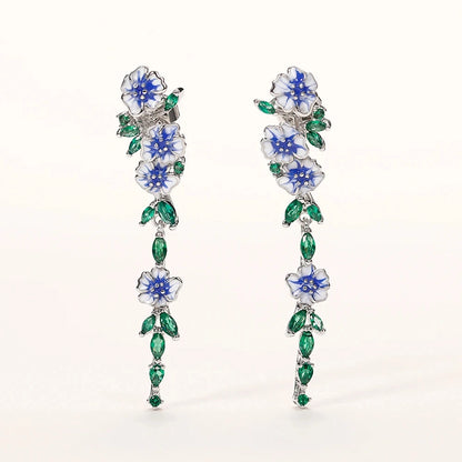 Luxury Romantic Enamel Flower Earrings Women Elegant Delicate Blue Trumpet Flower Long Aesthetic Earrings Wedding Party Gift New