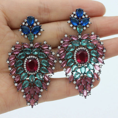 Luxury Evening Party Earrings for Women 2023 Trendy Shiny Flower Plant Dangle Earrings Purple Golden Jewelry Gift Wife