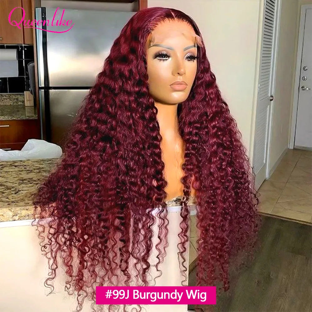 Curly Burgundy 13x6 Hd Lace Frontal Wig 99J Colored Human Hair