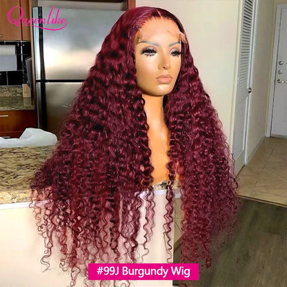 Curly Burgundy 13x6 Hd Lace Frontal Wig 99J Colored Human Hair