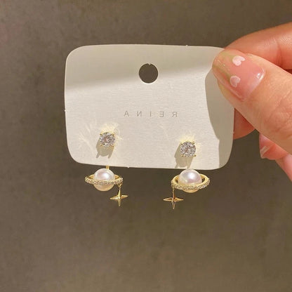 Upscale 14k Gold Jewelry Real Gold  Earrings Zircon Pearl Twist Luxury Stud Earrings for Women Brincos Pendientes Bijoux
