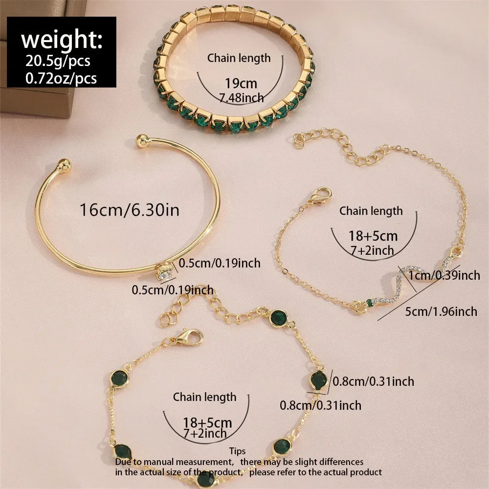 Fashion Snake Green Gemstone Bangle Rhinestone Full Metal Bracelet