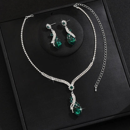 3pcs Elegant Vintage Jewelry Set for Women Sparkling Rhinestones Necklace Shiny Crystal Choker Bridal Wedding Earrings Party