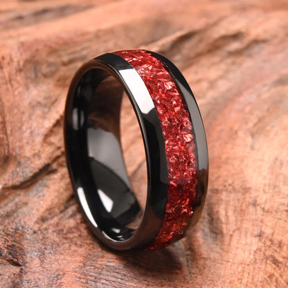 8mm black red crystal tungsten ring, couple wedding ring, exquisite gift for him, comfortable and fit