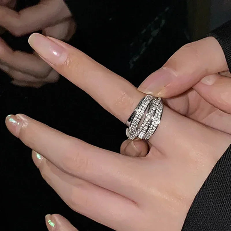 Silver Color Rhinestone Ring Multi-layer Winding Rings for Women