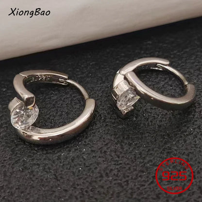 Luxury Shine Stamp 925 Sterling Silver Post Gold Plated Earrings Inlaid Boutique White Zircon Women Hook Drop Earrings Gift