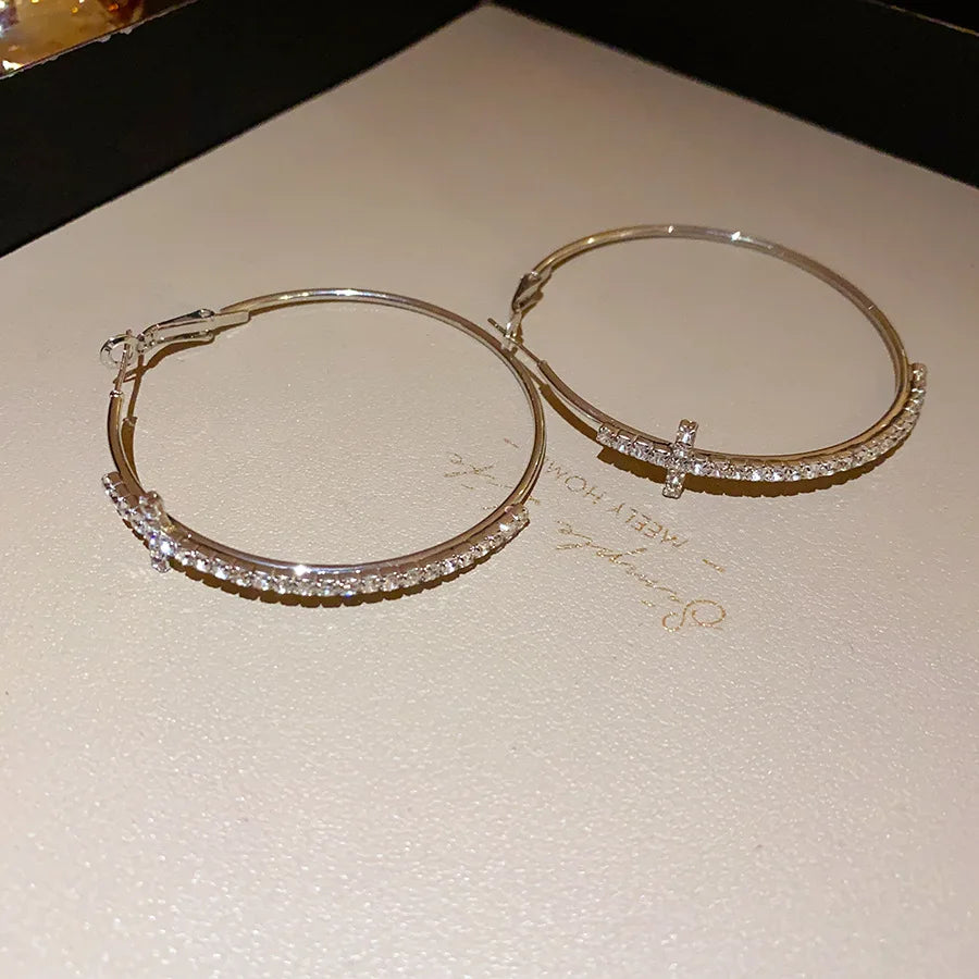 Shiny Big Circel Cross Hoop Earrings for Women Exquisite