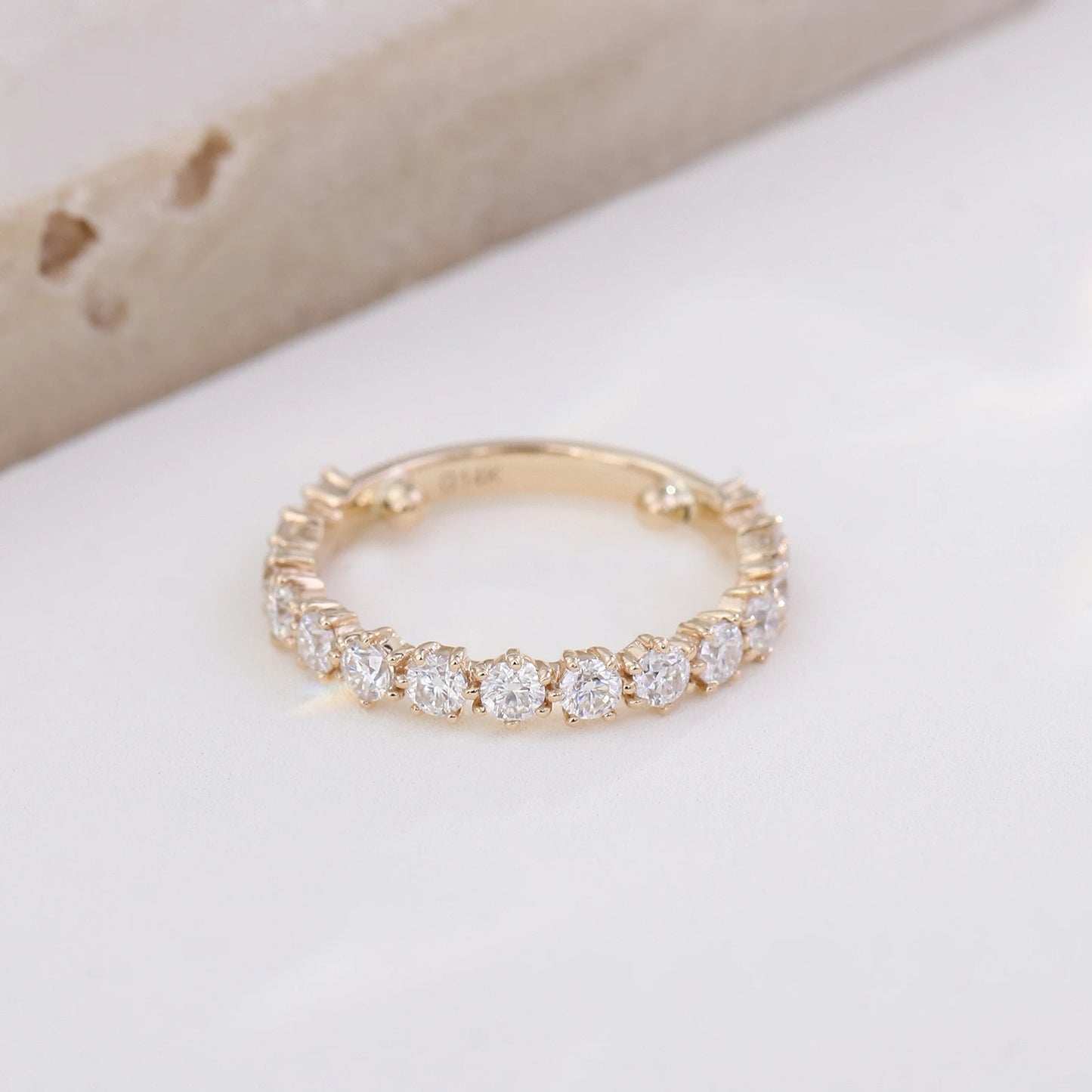 Provence 10K/14K yellow gold wedding ring round cut lab diamond 2/3 eternity band stacking engagement rings custom jewelry gift