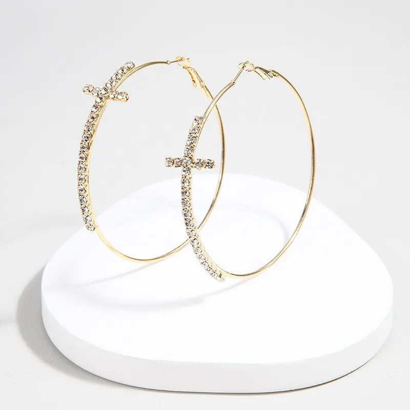 Shiny Big Circel Cross Hoop Earrings for Women Exquisite