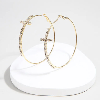 Shiny Big Circel Cross Hoop Earrings for Women Exquisite