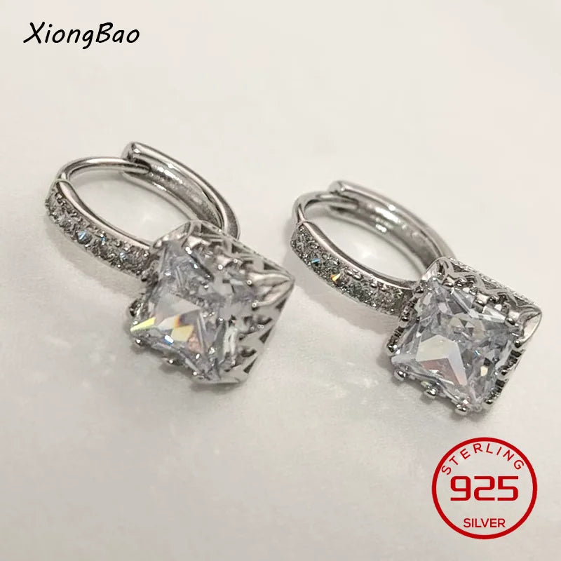 Luxury Shine Stamp 925 Sterling Silver Post Gold Plated Earrings Inlaid Boutique White Zircon Women Hook Drop Earrings Gift