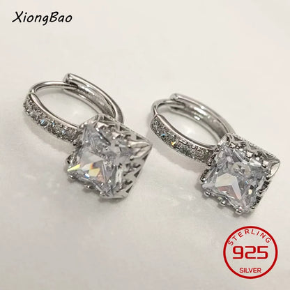 Luxury Shine Stamp 925 Sterling Silver Post Gold Plated Earrings Inlaid Boutique White Zircon Women Hook Drop Earrings Gift
