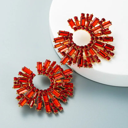 Luxury Exaggerated Crystal Earrings for Women Large Circle Flower Shiny Rhinestone Stud Earring Trendy Fashion Jewelry