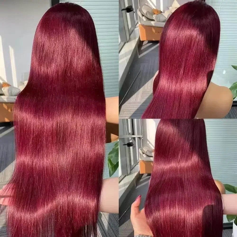 99J Burgundy  Straight Lace Front Human Hair Wigs 13x4 13x6 HD