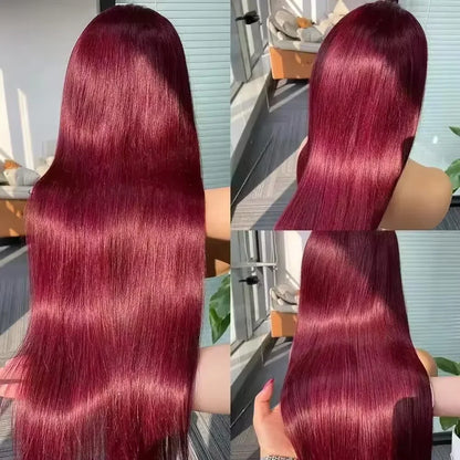 99J Burgundy  Straight Lace Front Human Hair Wigs 13x4 13x6 HD
