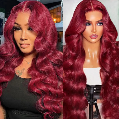 13x6 Hd Lace Front Human Hair Wig 99J Burgundy Preplucked Hd