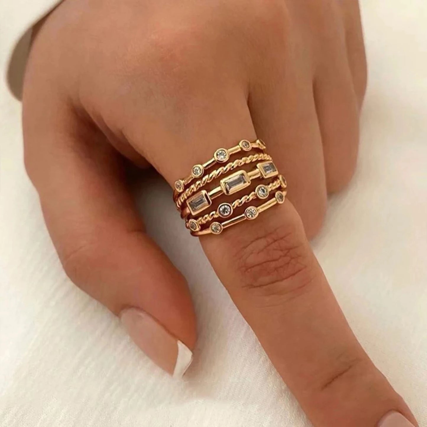 Nwe 18 K Gold Plated Sun Rings for Women Natural Stone Inlaid