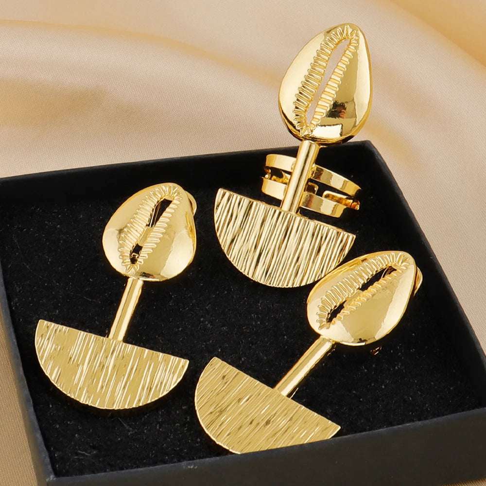 Luxury Handmade Big Earrings Ring Set  Plated Dubai Chain Wedding Jewelry Bridal Accessory Arab Turkis Earrings Women