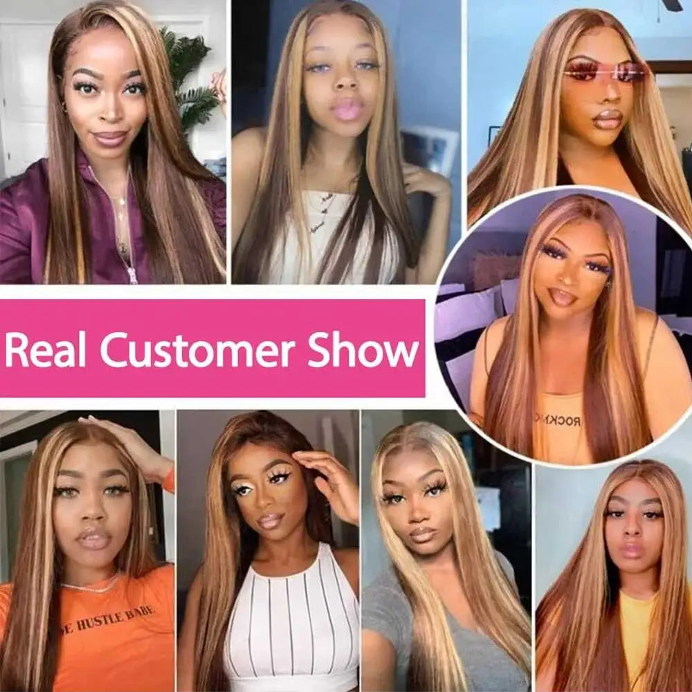 Highlight Wigs Colored Straight Lace Front Human Hair Wigs