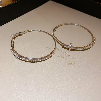 Shiny Big Circel Cross Hoop Earrings for Women Exquisite