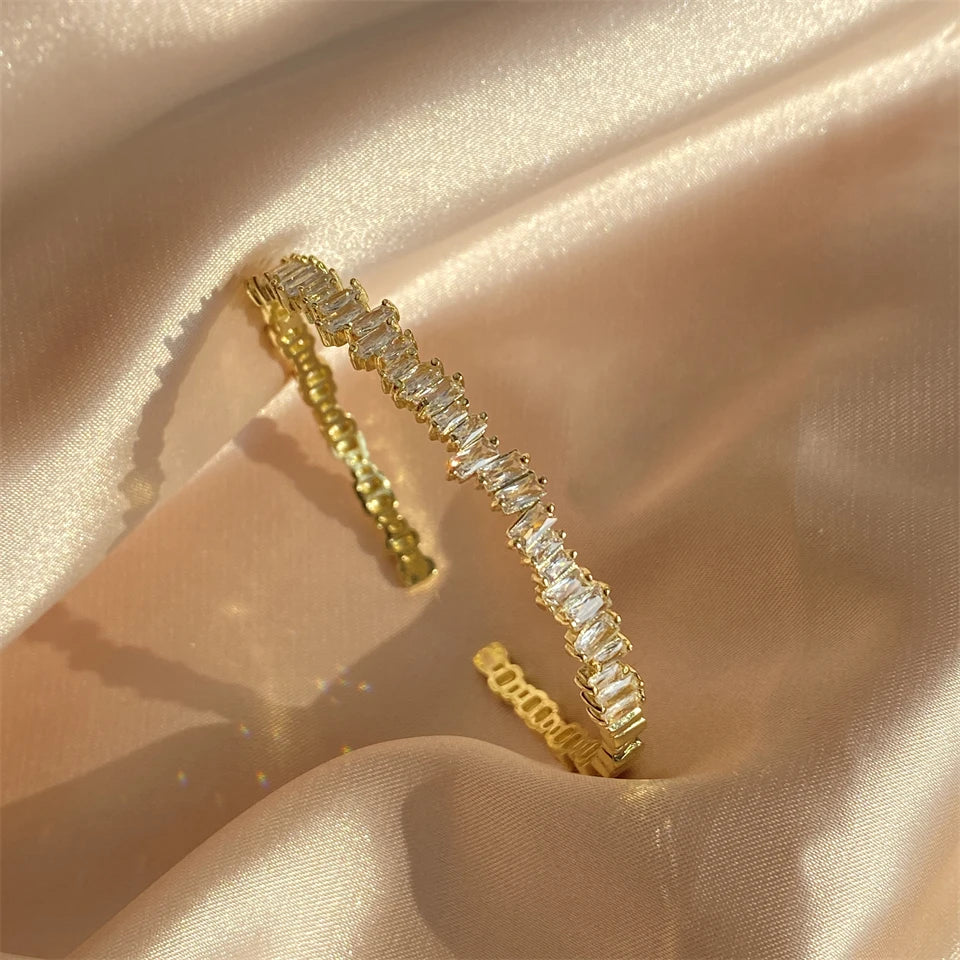 Cubic Zirconia Adjustable Open Bangle Bracelets for Women