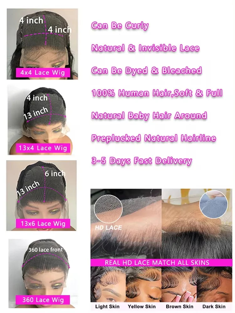 HD Transparent 13x4 13x6 Lace Front Human Hair Wigs Brazilian 360 Straight Lace Frontal