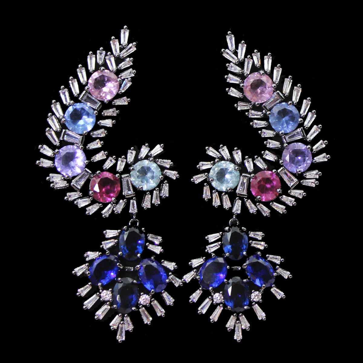 Luxury Evening Party Earrings for Women 2023 Trendy Shiny Flower Plant Dangle Earrings Purple Golden Jewelry Gift Wife