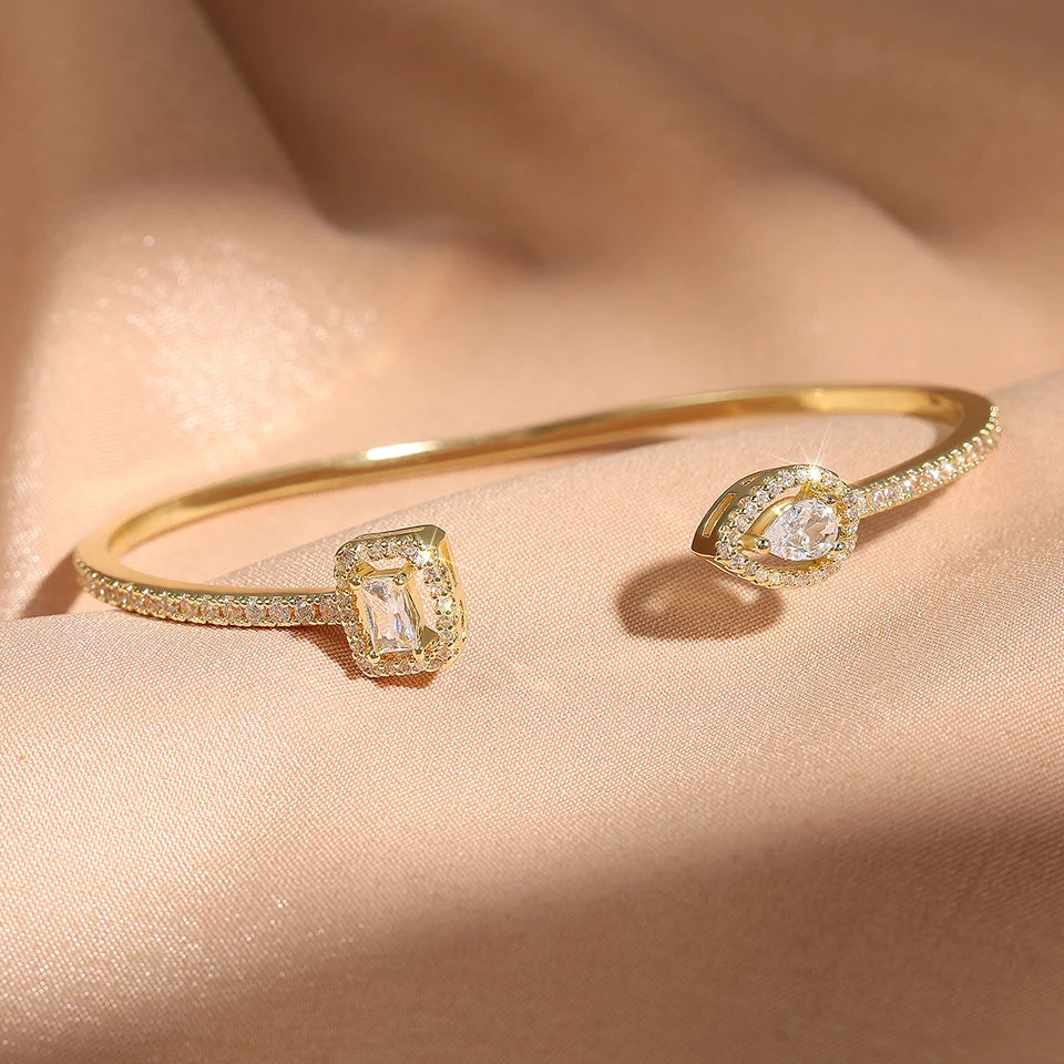 Cubic Zirconia Adjustable Open Bangle Bracelets for Women
