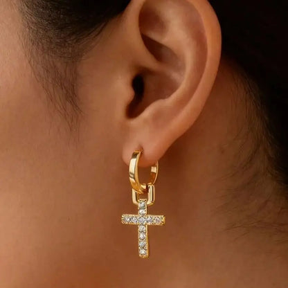 Zircon Cross Dangle Earrings For Women Girls Stainless Steel