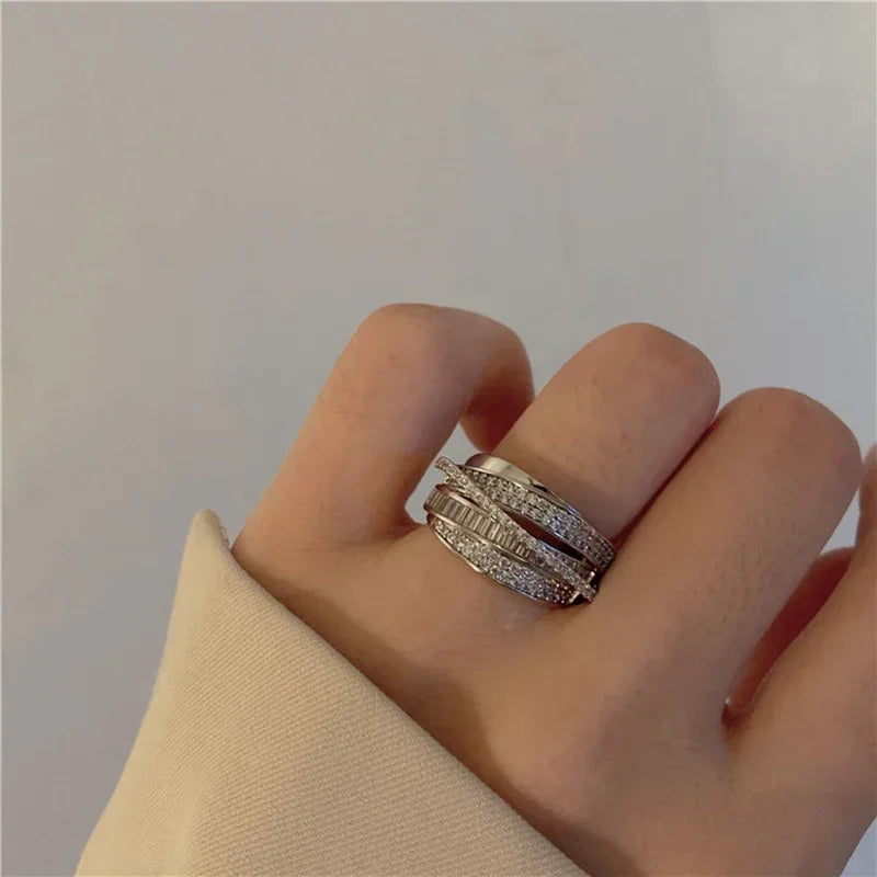 Silver Color Rhinestone Ring Multi-layer Winding Rings for Women