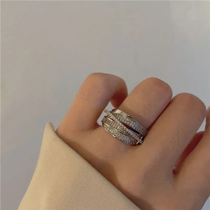 Silver Color Rhinestone Ring Multi-layer Winding Rings for Women
